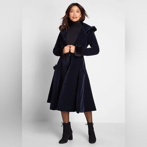ModCloth x Collectif Quilted Blue Velvet Coat size xs